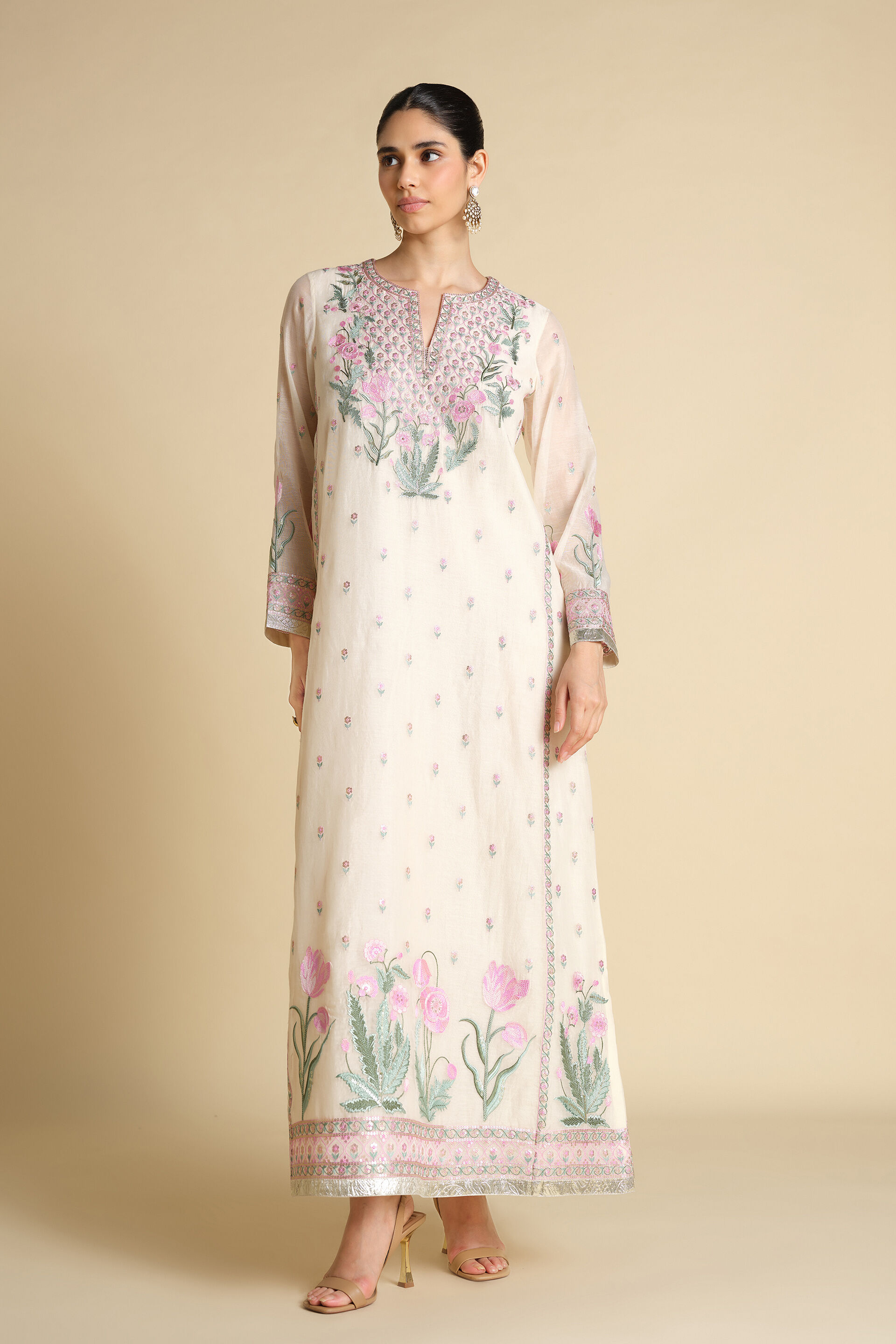 Libna Embroidered Mul Kaftan - White, Multi, image 1